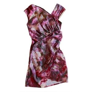 Vera Wang Red Pinks Multicolor Dress V Neck Unequal Sleeve Size 14 Wedding MOB